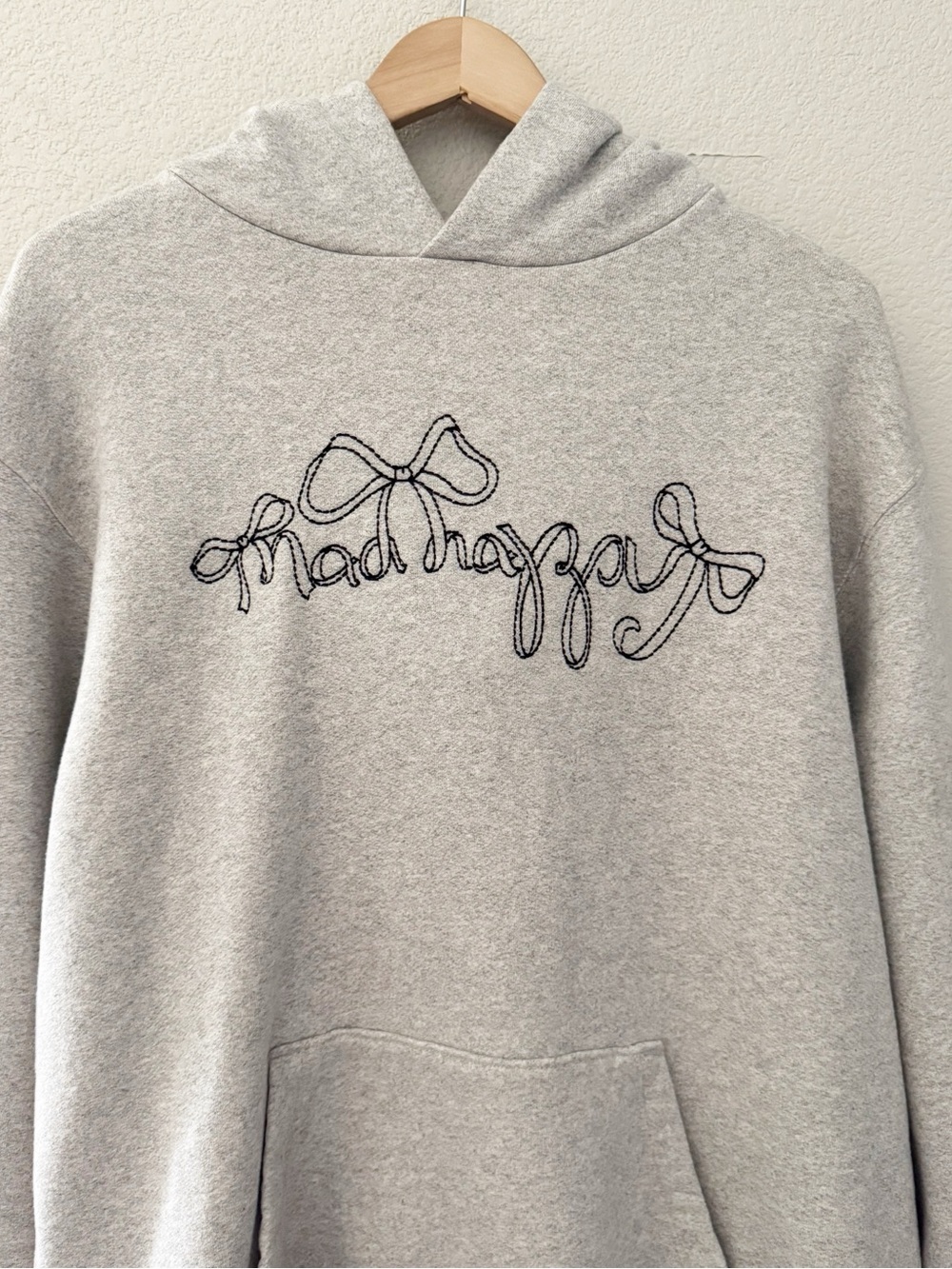 Madhappy Bow Fleece Hoodie Sweatshirt Med Grey Cotton Oversized Casual Street - Picture 3 of 8